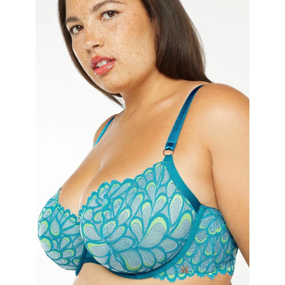 Savage X Fenty 40DDD Unlined Lace Balconette Underwire Bra Teal Green